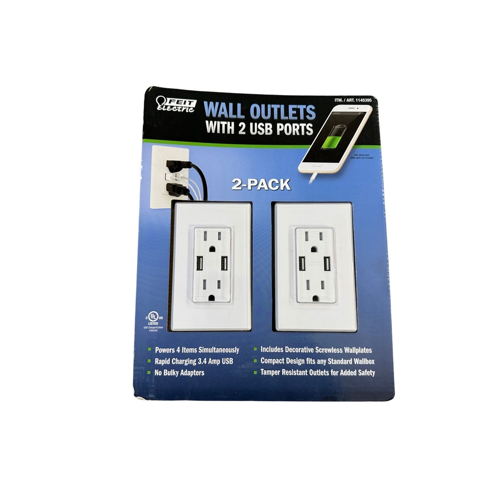 Feit Electric Wall Outlet with 2‎ USB Rapid Charging Ports 3.4 Amps